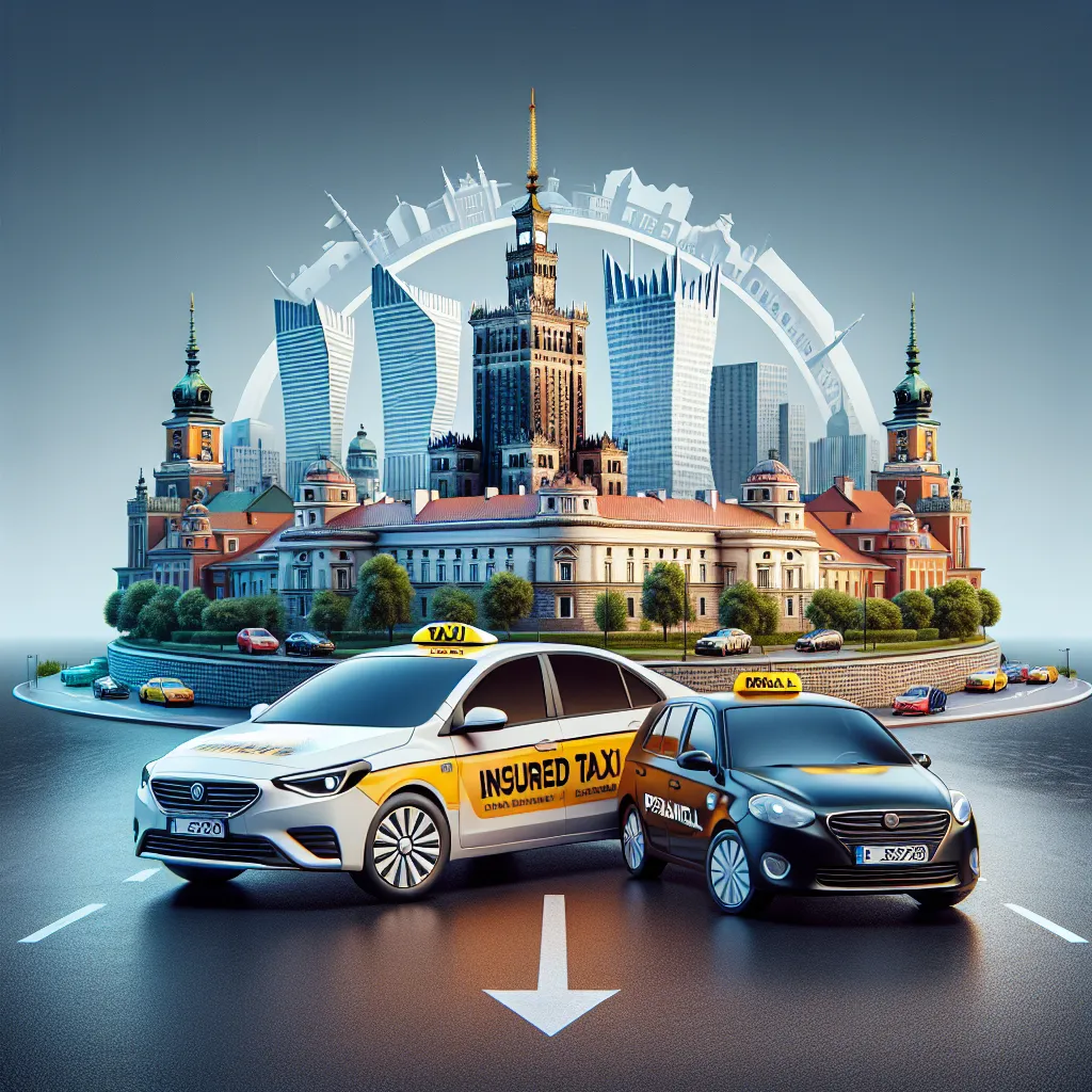 Taxi z OC sprawcy w Warszawie, samochód zastępczy na tle centrum miasta i budynków